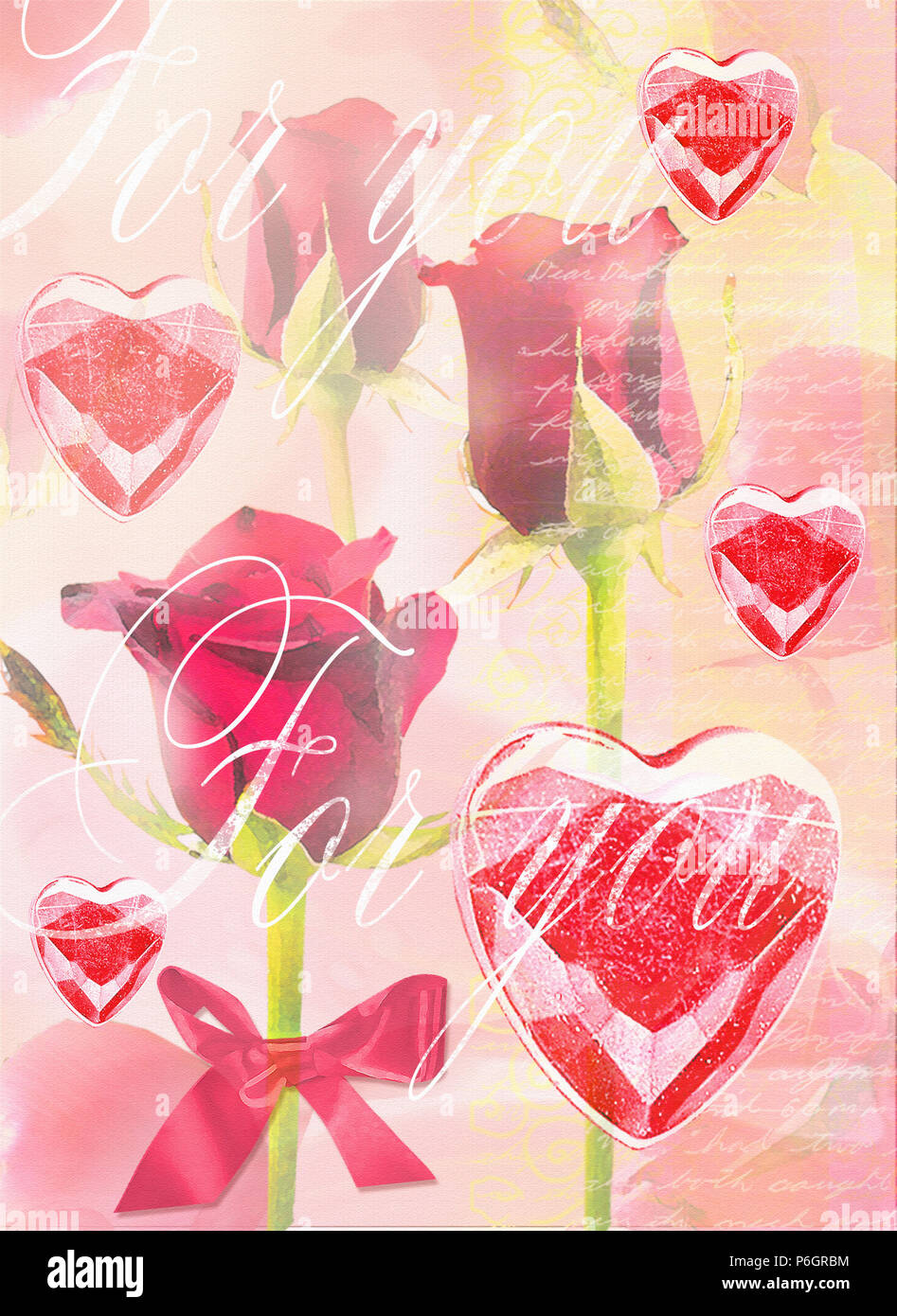 Beautiful red roses on stem on festive background. Valentine's Day card ...
