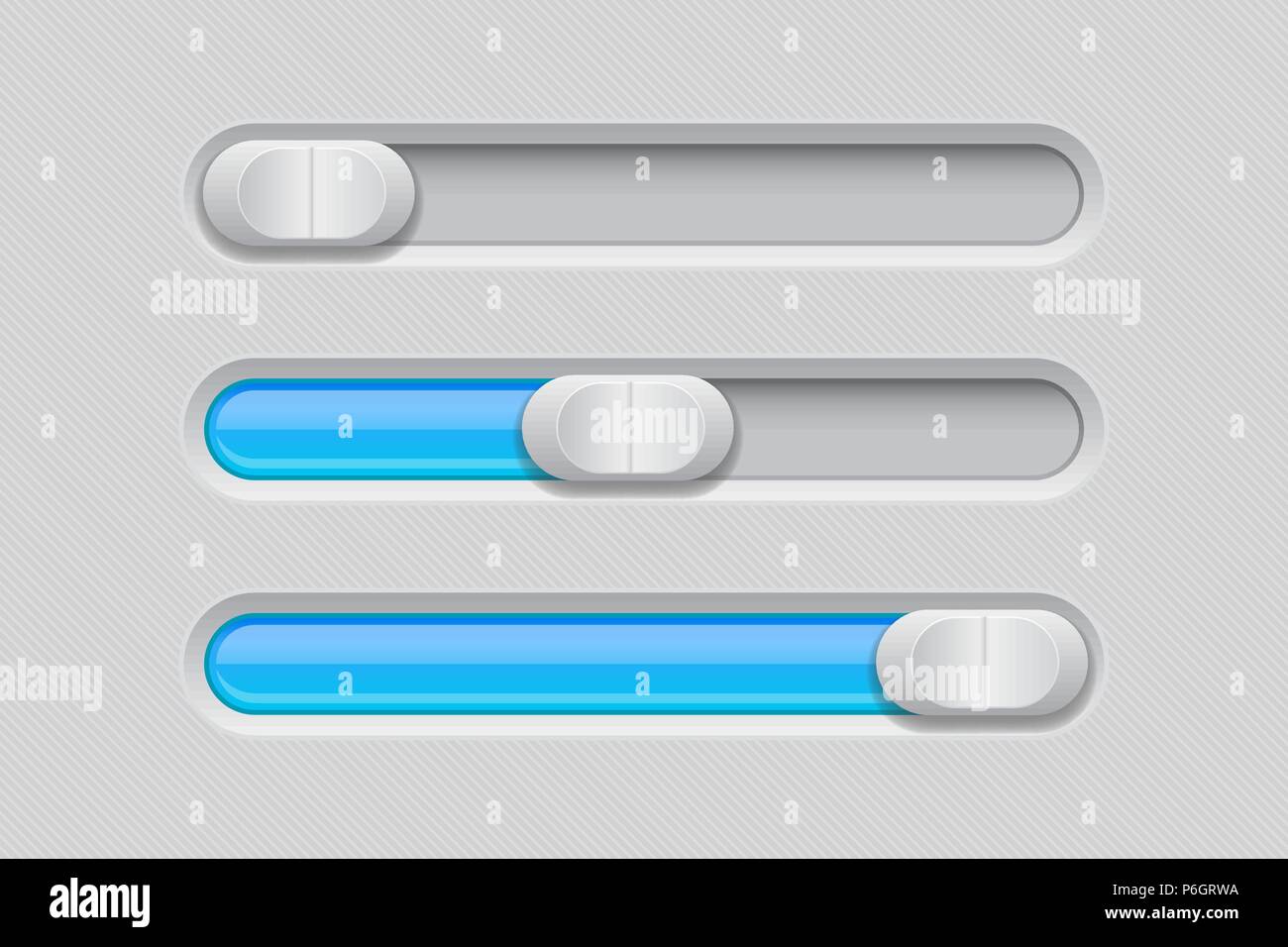 Sliders. Gray blue control level buttons Stock Vector