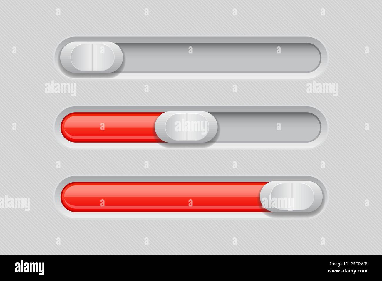 Sliders. Gray red control level buttons Stock Vector