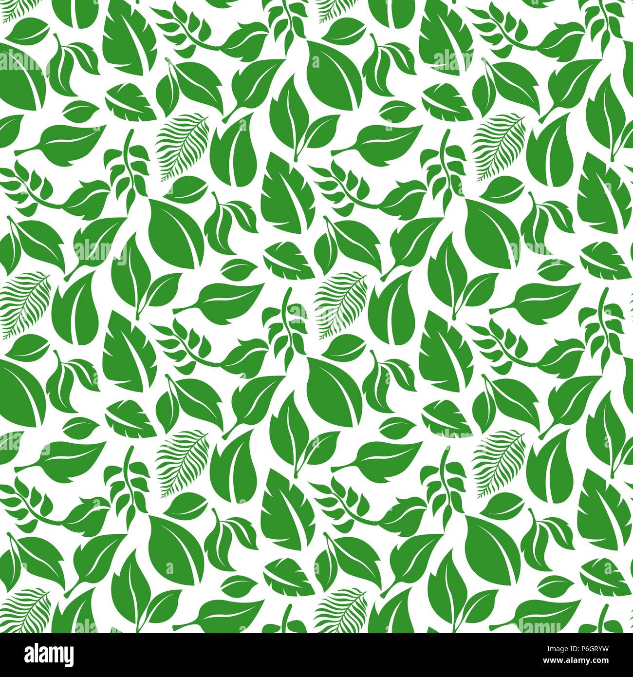 Green leaves pattern. Seamless background Stock Vector