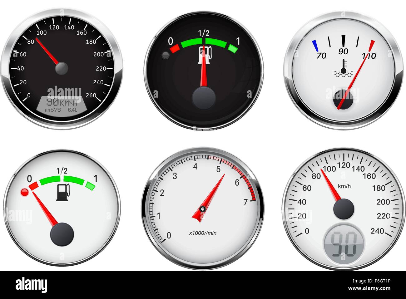 Car gauges set speedometer, tachometer and fuel meter Stock Vector