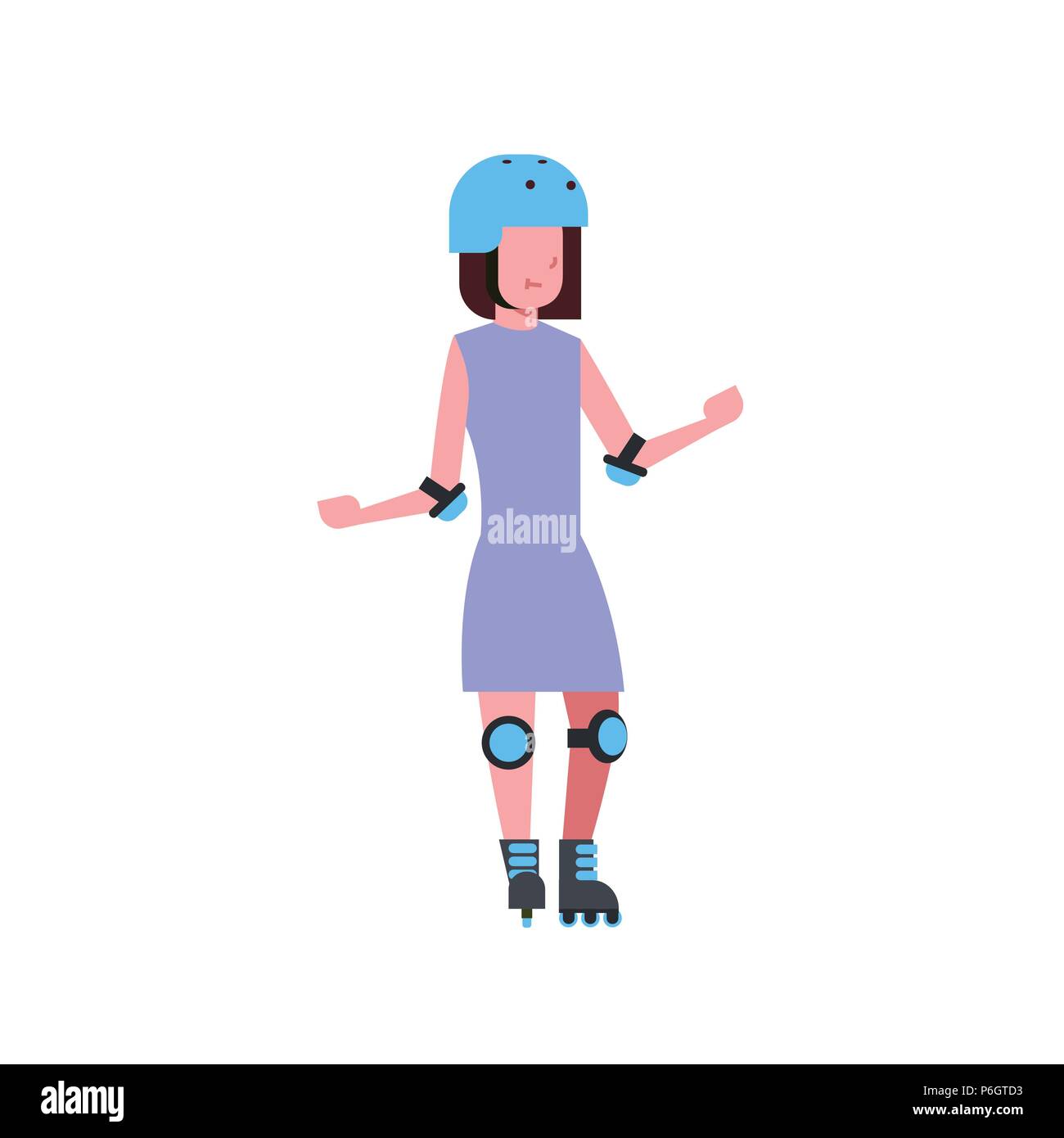 girl helmet roller skating over white background rollerblading cartoon full length character