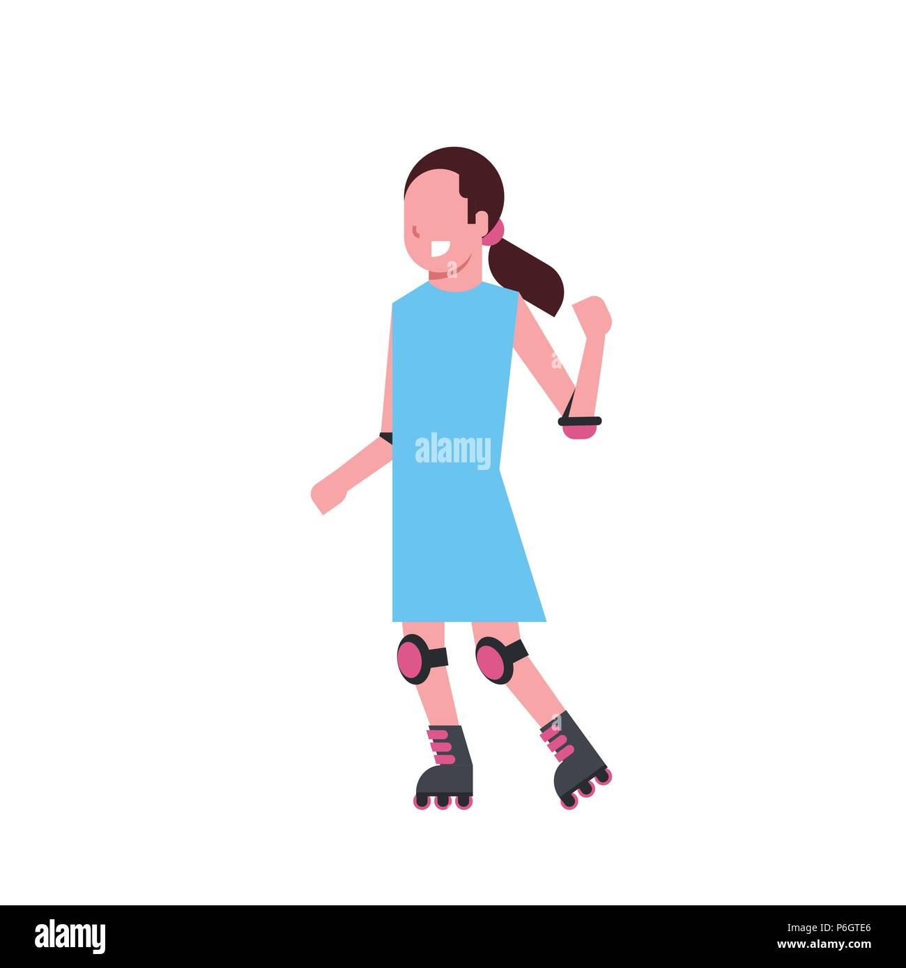 girl roller skating over white background rollerblading cartoon full length character. flat