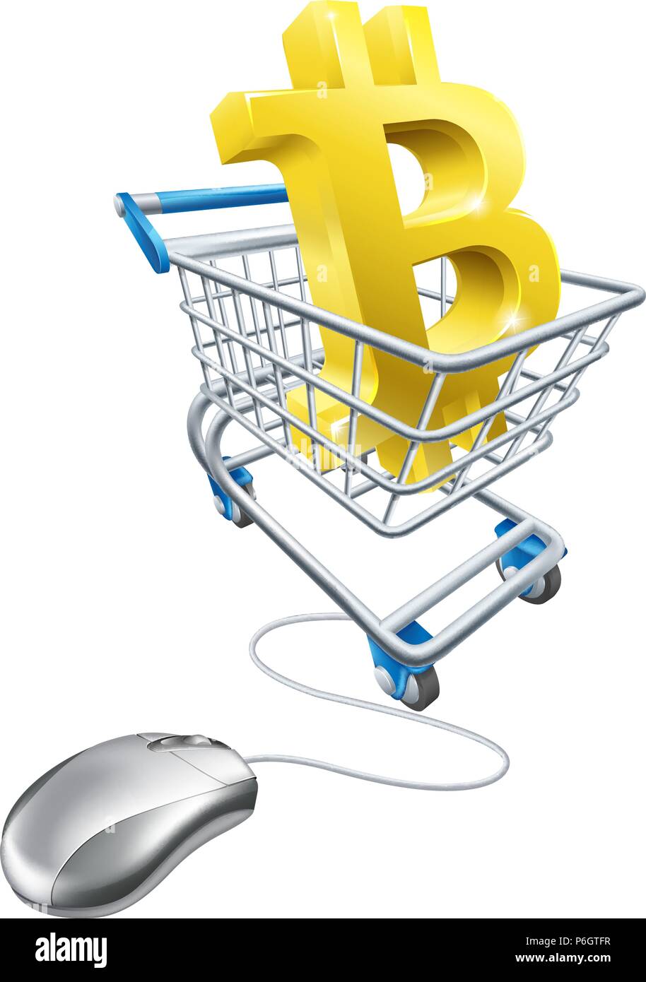 Bitcoin Shopping Cart Computer Mouse Concept Stock Vector