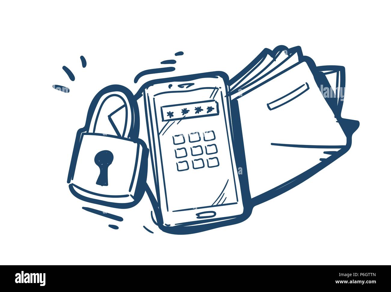 security system data folder padlock protection password concept on white background sketch doodle Stock Vector