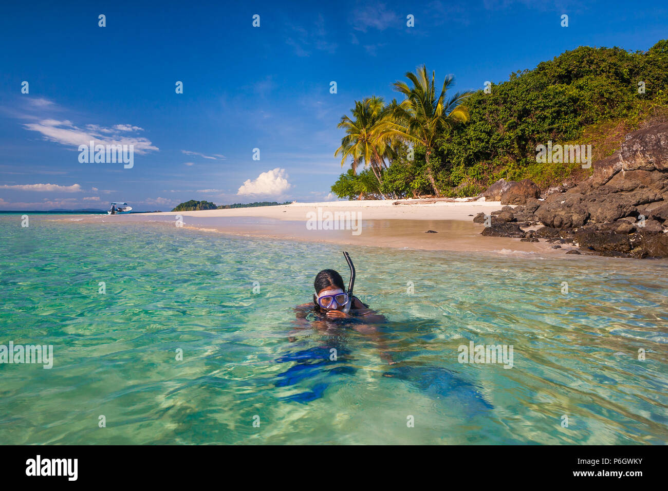 Scuba diving at Coiba island national park, Pacific coast, Veraguas province, Republic of Panama. Stock Photo