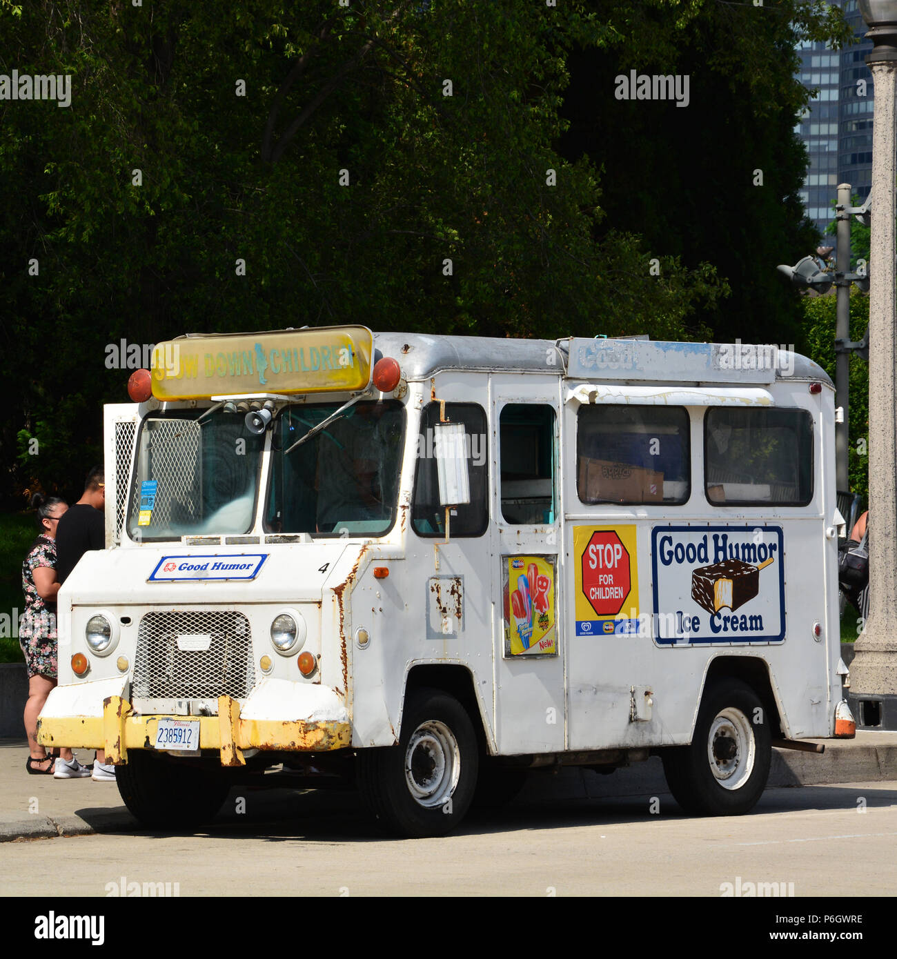 A vintage Good Humor ice cream truck next to Chicago's Millennium Park. Stock Photo