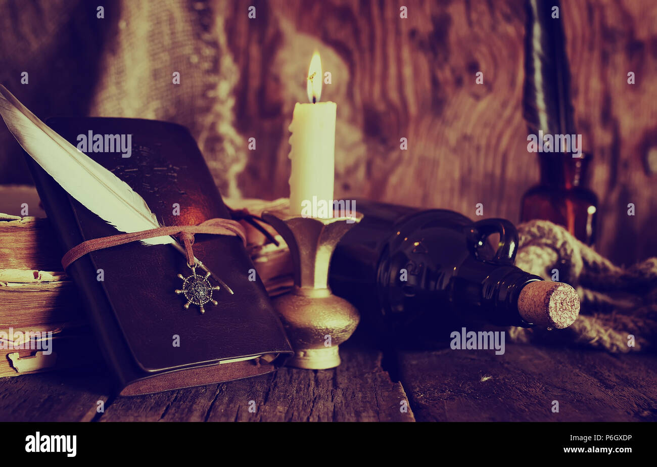 various vintage elements on old worn backgrounds different concepts Stock Photo