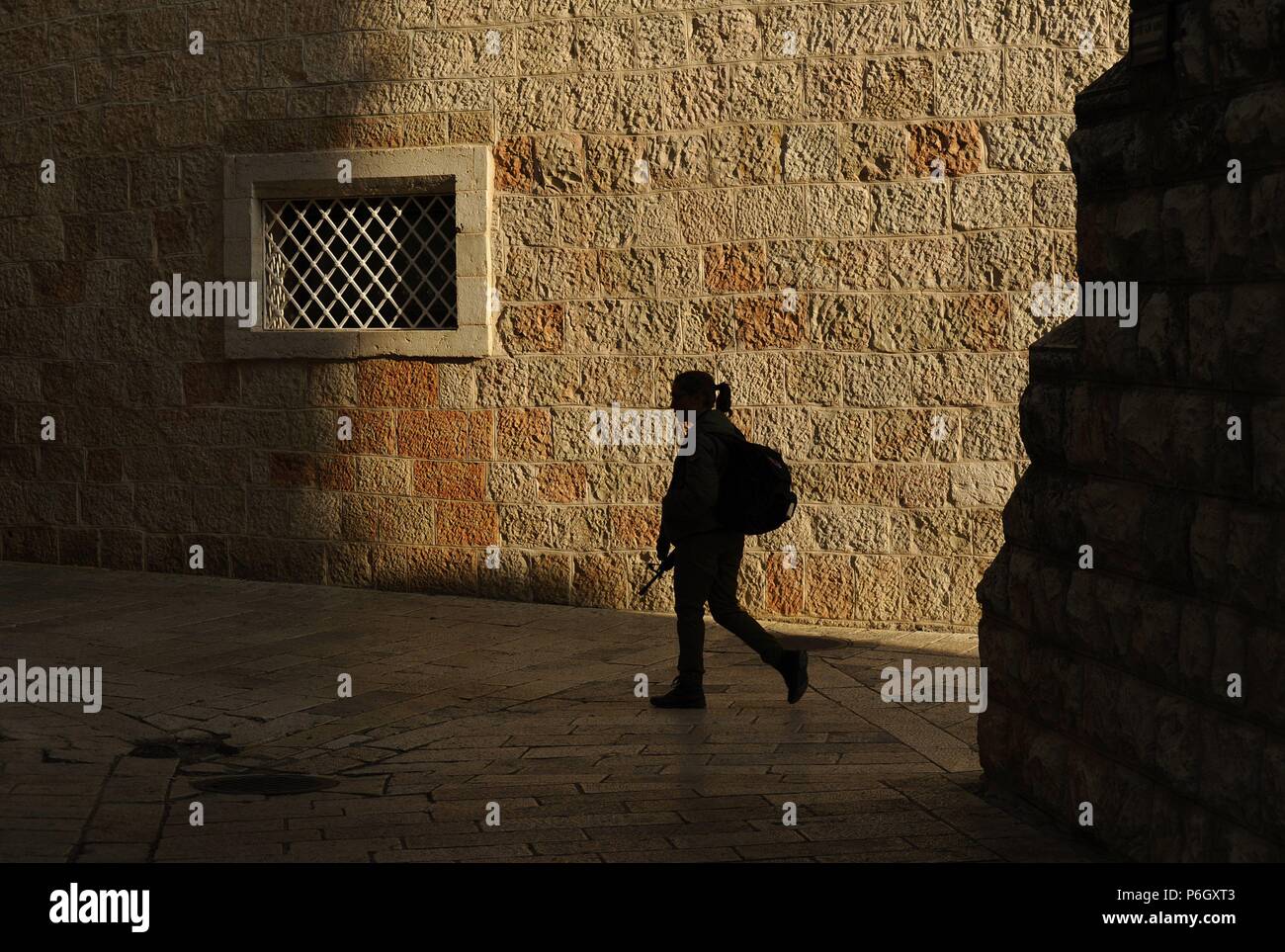 Woman during military service. Patrol. Dormition Abbey. Patrol.  Jerusalem. Israel. Stock Photo