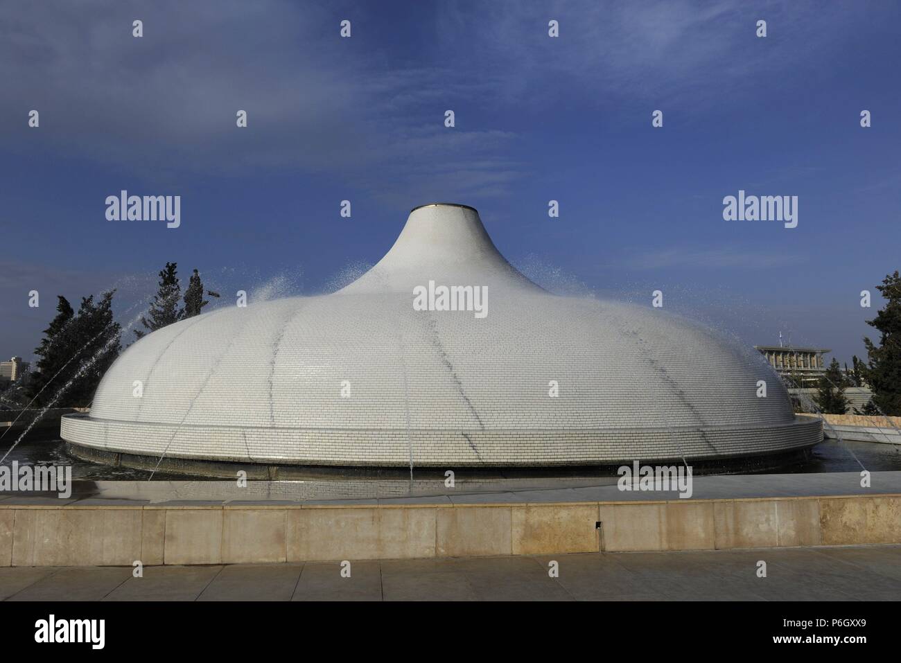 Israel. Jerusalem. Shire of the Book, designed by Armand Phillip Bartos and Frederick John Kiesler, 1965. White dome. It houses the Dead See Scrolls. Exterior. Stock Photo