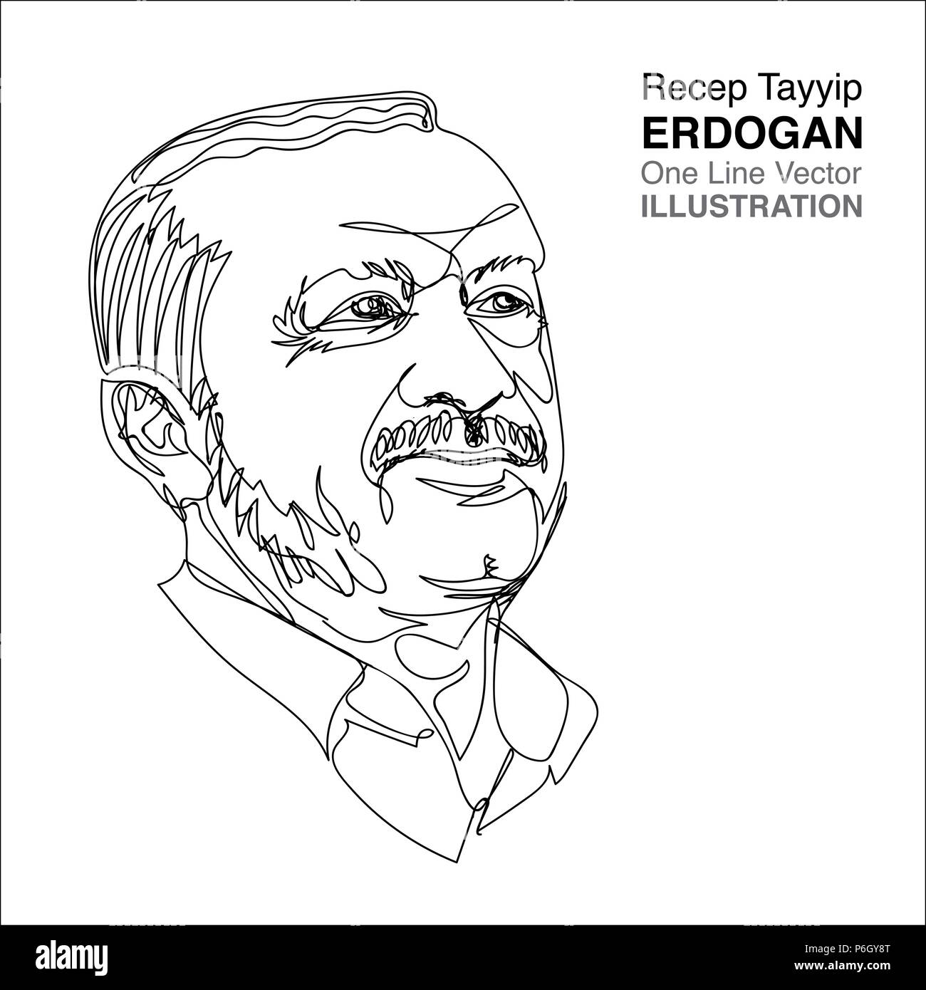 30 June 2018 : President of Turkey president, Recep Tayyip Erdogan, one line drawing portrait. Illustration in Thailand by Solahuddean Gariya. Stock Vector