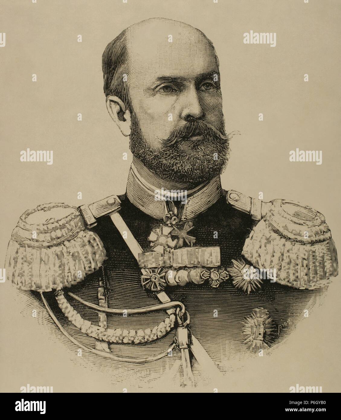 Nikolai Wassiljewitsch baron of Kaulbars (1842-1905). General of the Russian army and military writer. Engraving. La Ilustracion Espanola, 1886. Stock Photo