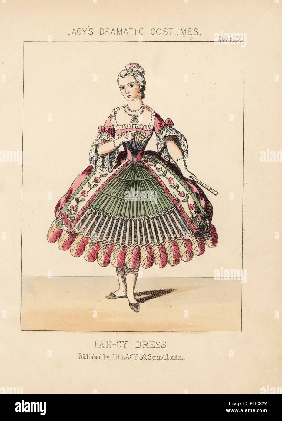Woman in fancy dress costume based on a fan 19th century. She
