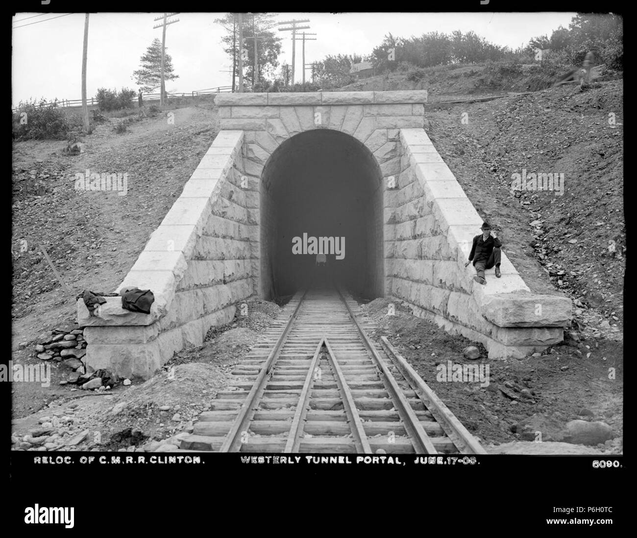 1903-06-17 Central Massachusetts Railroad West Tunnel Portal Clinton MA. Stock Photo