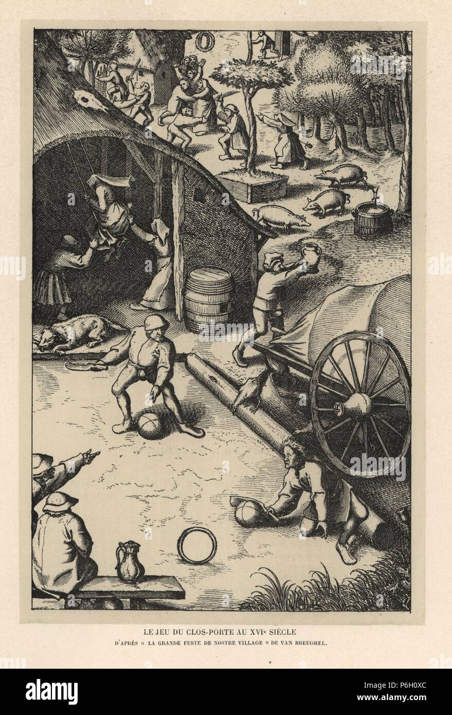 Villagers playing croquet or clos-porte with mallets and large balls, 16th  century. After a painting by Breughel. Lithograph from Henry Rene  Allemagne's Sports and Games of Skill (Sports et Jeux d'Adresse), Librairie