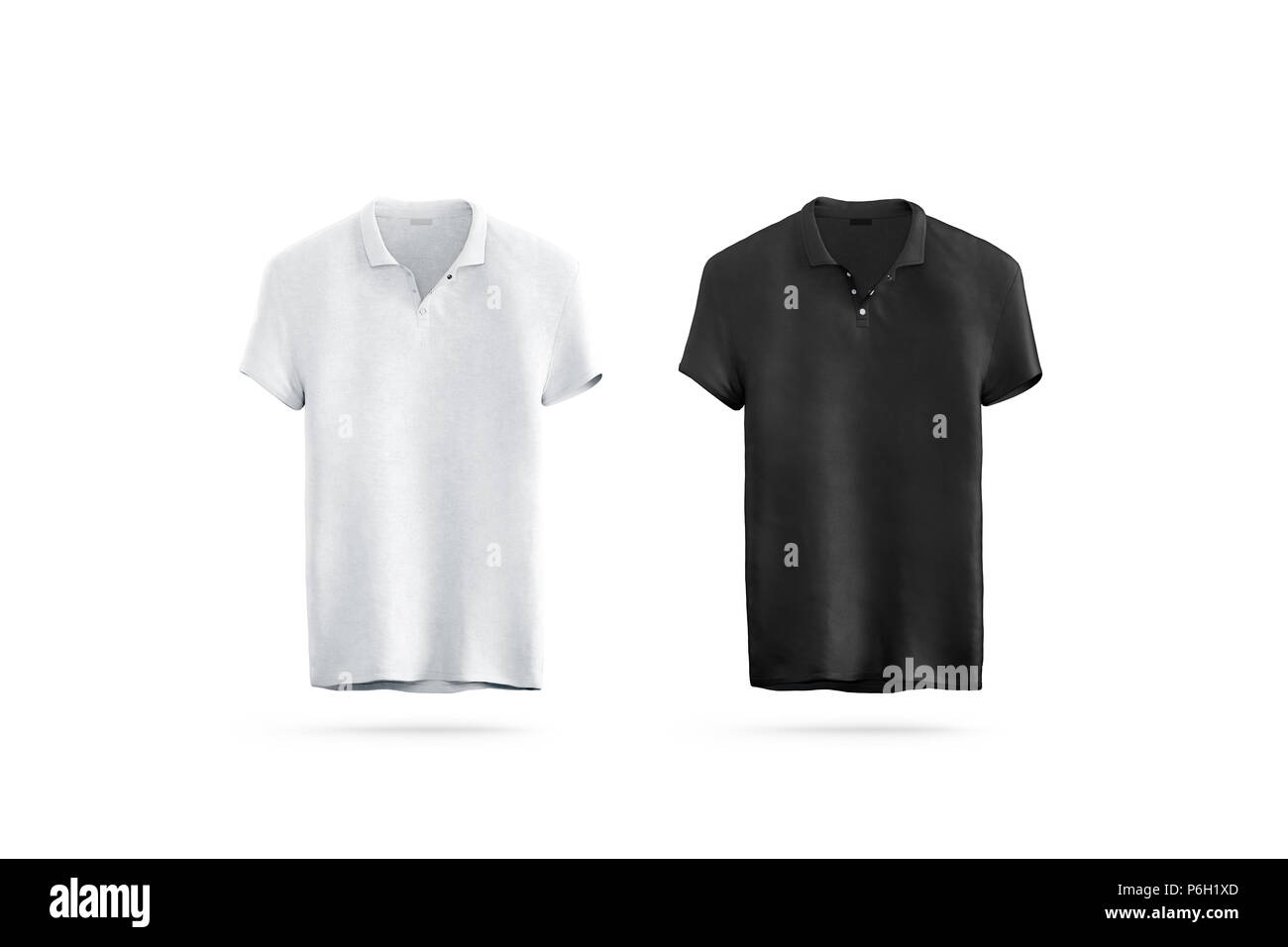 Download Blank Black And White Polo Shirt Mock Up Isolated Front View 3d Rendering Empty Sport T Shirt Uniform Mockup Plain Clothing Design Template Cotton Clear Dress With Short Sleeves For Branding Stock Photo