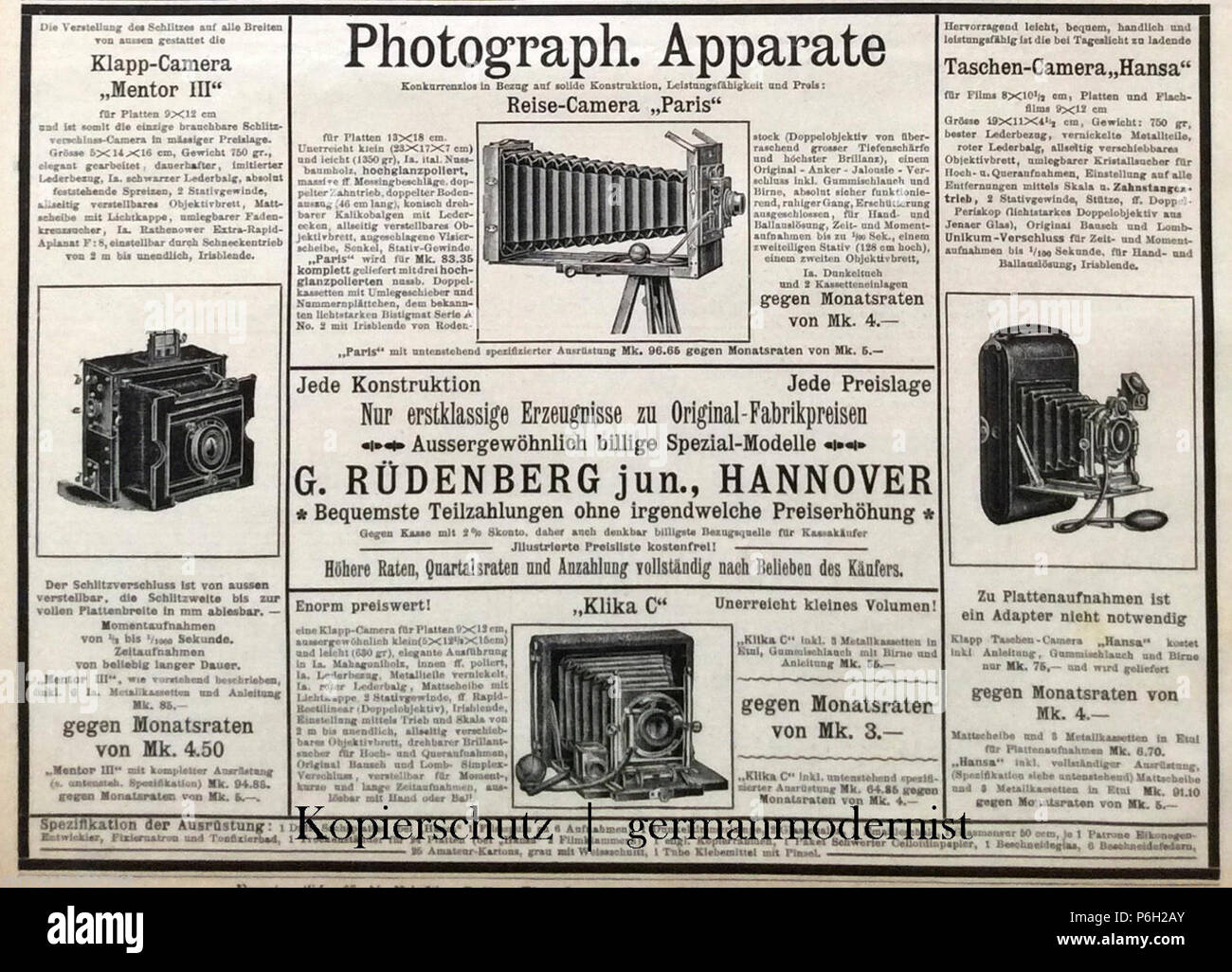 1904 circa Simplicissimus Annonce G. Rüdenberg junior Hannover  Photographische Apparate Stock Photo - Alamy