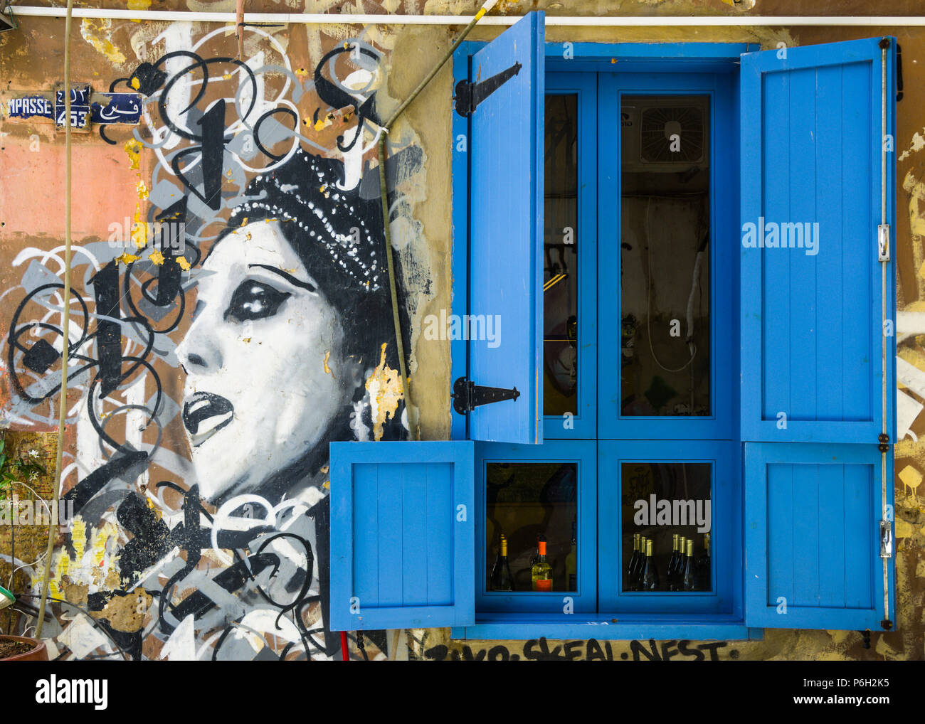 Street Art, graffiti of Lebanon's iconic singer Fairuz by Lebanese