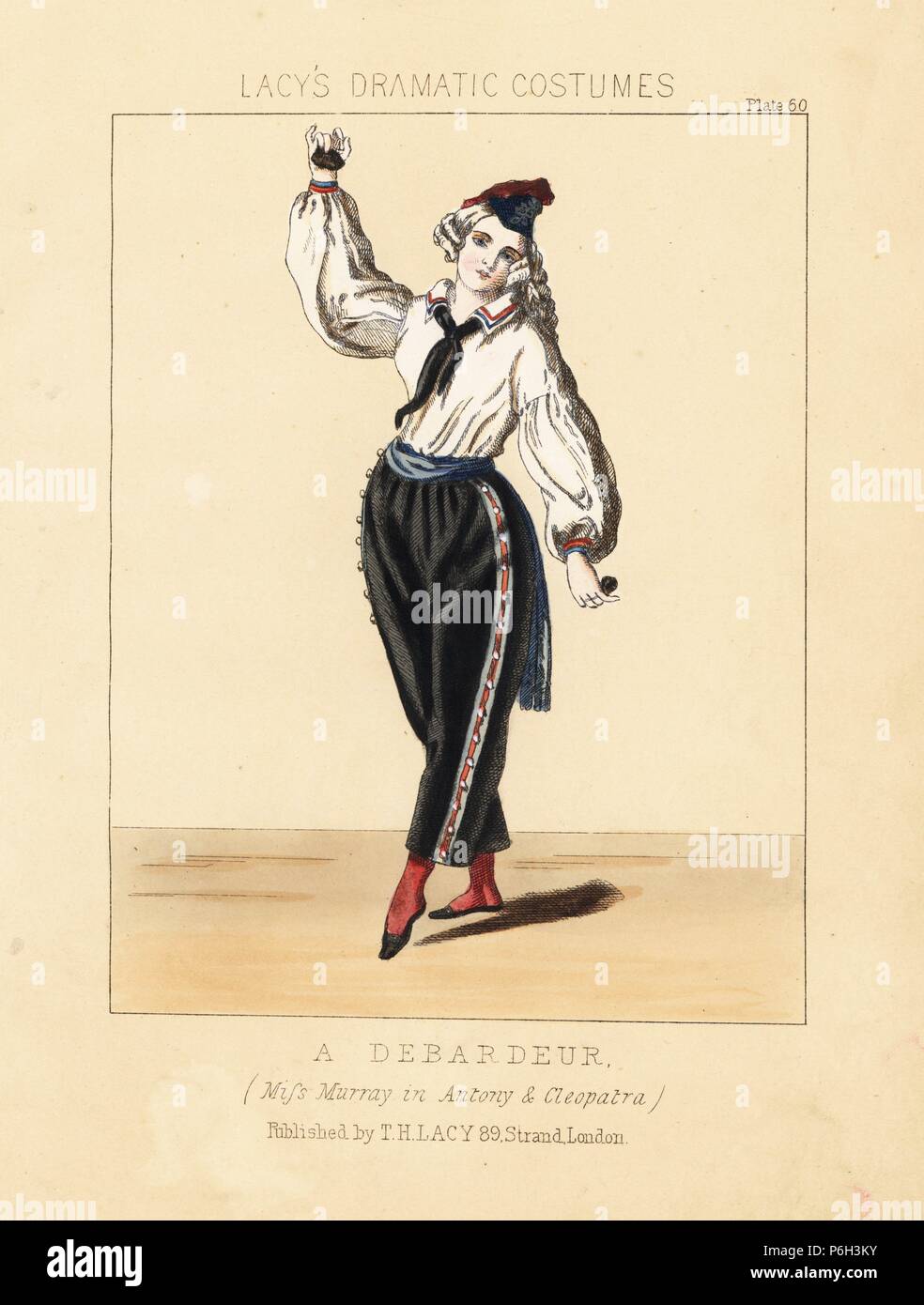 Miss Emma Murray As Cleopatra In Costume As A Debardeur Barge Porter In Charles Selby S Burletta Antony And Cleopatra 1843 She Wears A White Shirt Velvet Pantaloons And Holds Castanets The Costume