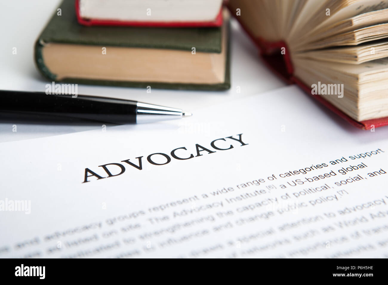 document with the title of advocacy closeup Stock Photo