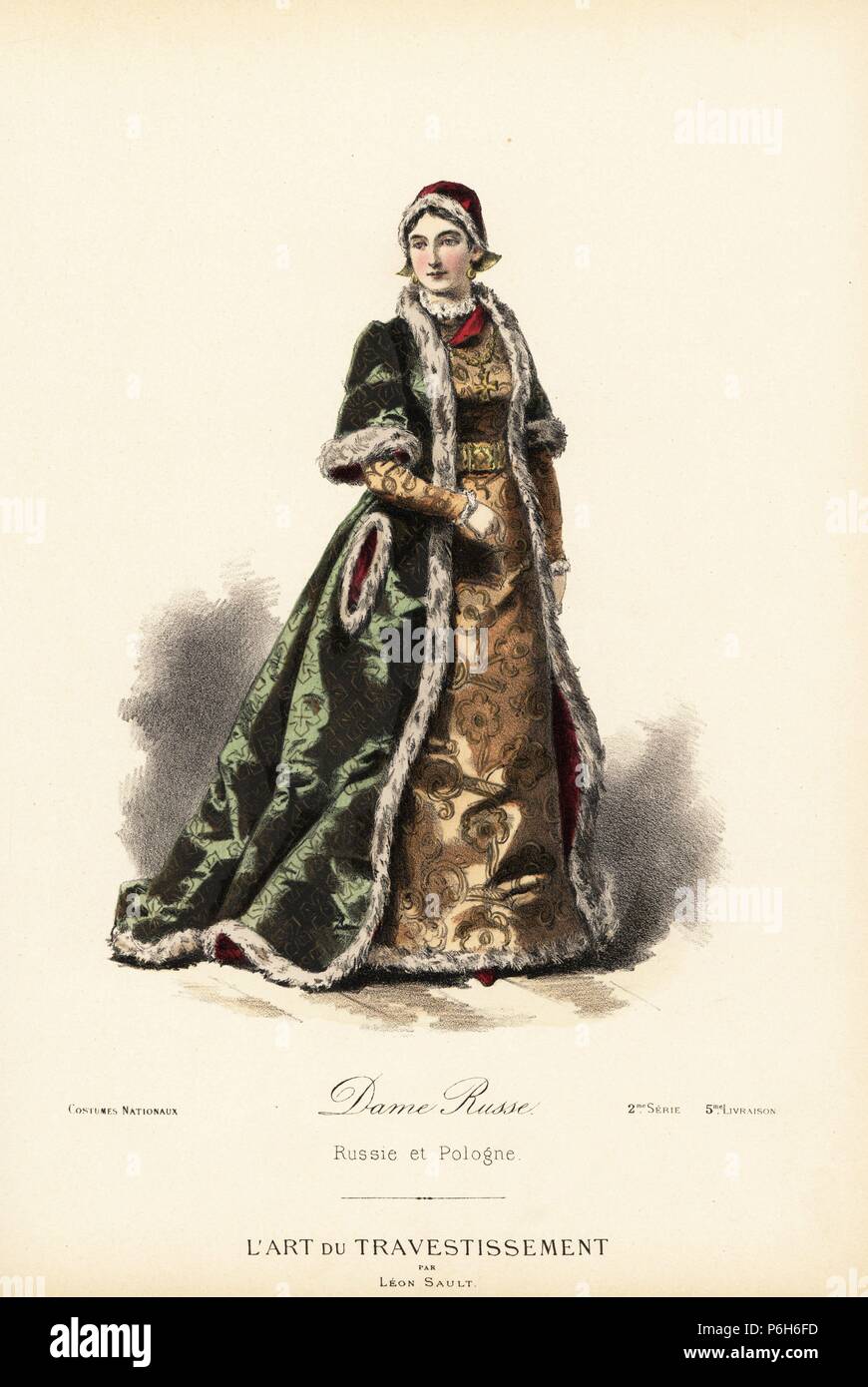 Russian noblewoman, 19th century. Handcoloured lithograph after a