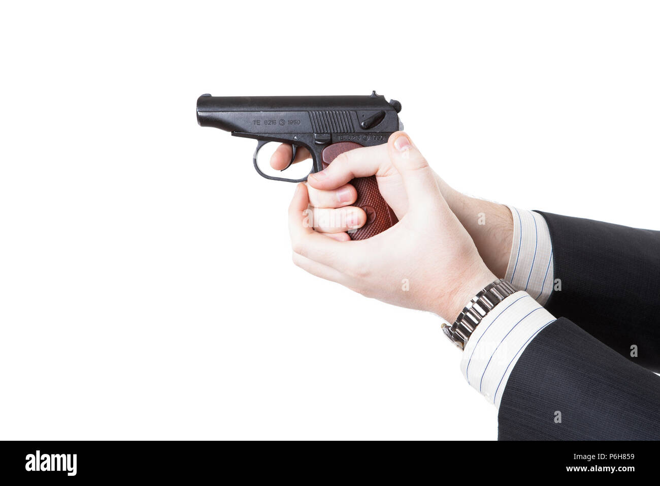 man's hand holding a pistol Makarov isolated on a white background Stock  Photo - Alamy