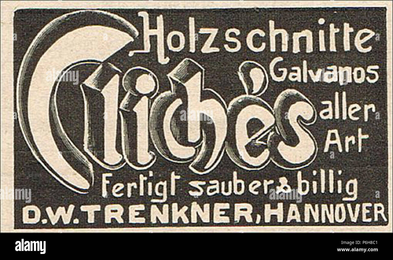 1906 circa D. W. Trenkner Hannover Holzschnitte Galvanos Cliches. Stock Photo