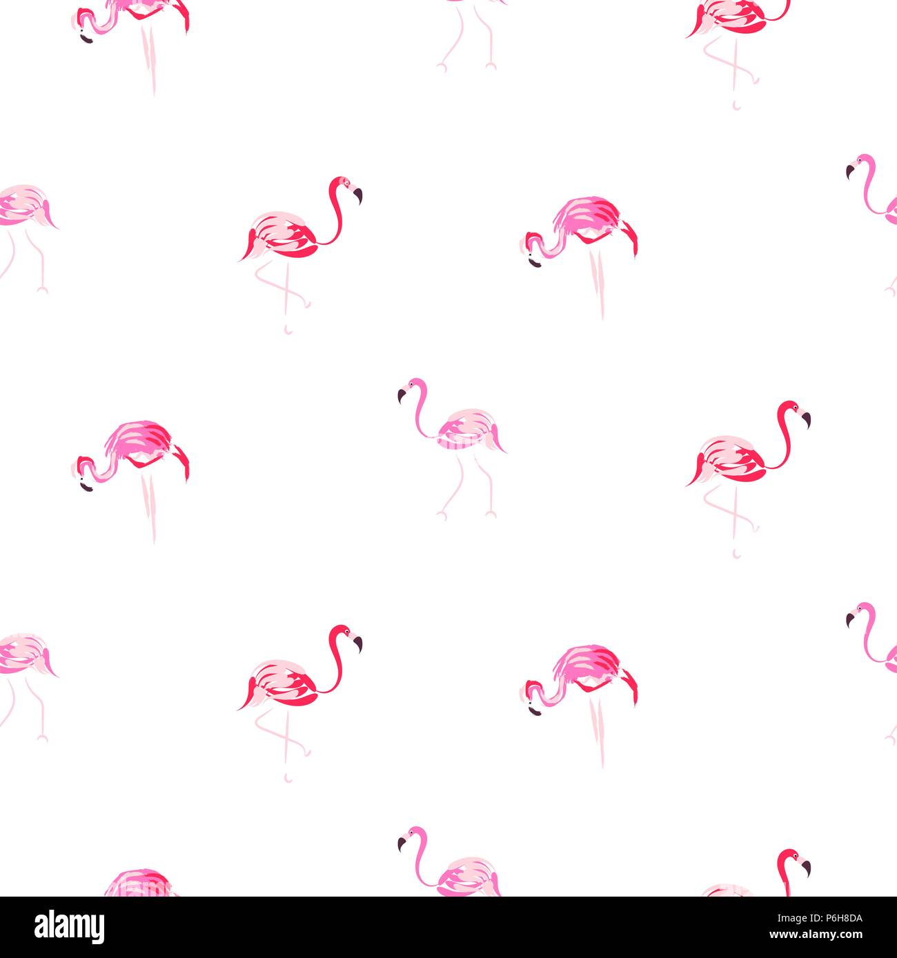 Flamingo pink cartoon hand drawn seamless pattern. Stock Vector