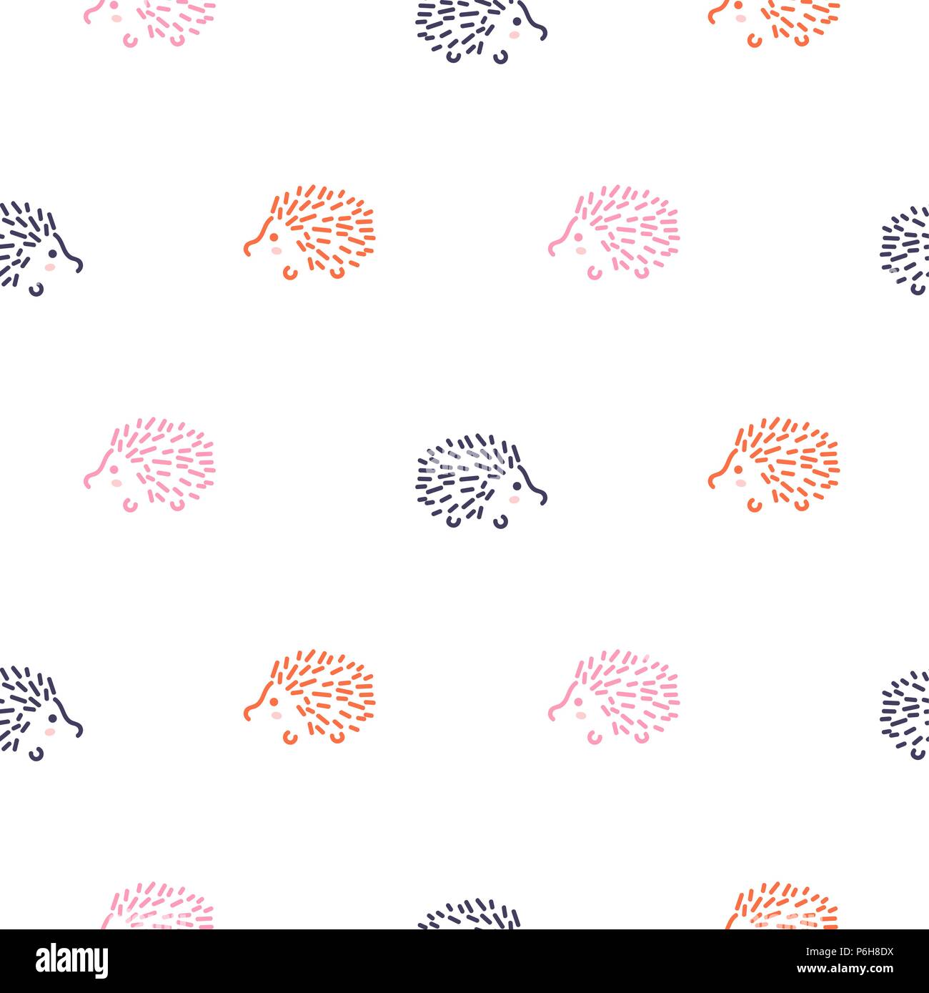 Cute baby hedgehogs seamless vector pattern. Stock Vector