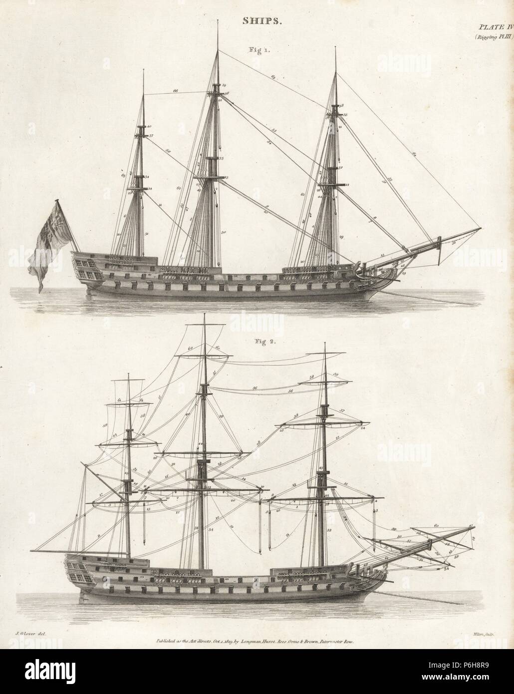 Rigging Plans For Sailing Ships, 18th Century. Copperplate Engraving By 