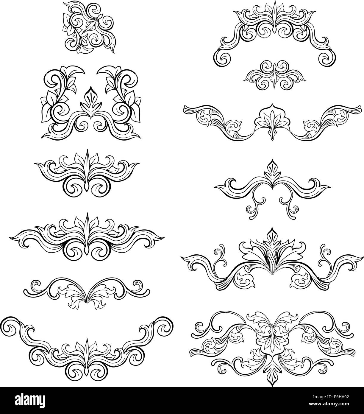 Sketches of isolated vintage black headpieces. Floral decoration or weave  plant ornament in baroque or victorian style. Royal adornment with leaf,  luxury vignet elements Stock Vector Image & Art - Alamy