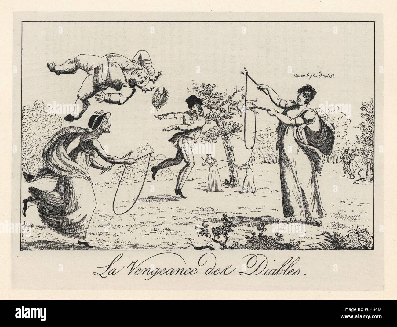 The Vengeance Of Diablos Or Chinese Yo Yos French Caricature From The Early 19th Century Showing Women Throwing Men In The Air With Chinese Yo Yos Lithograph From Henry Rene Allemagne S Sports And Games