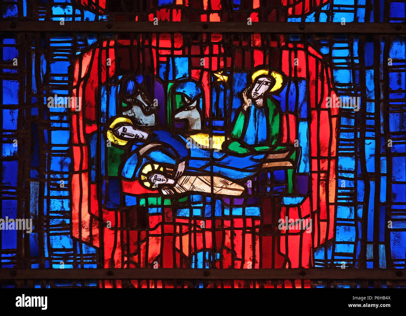 Stained glass window in the parish church of St. Stephen in ...