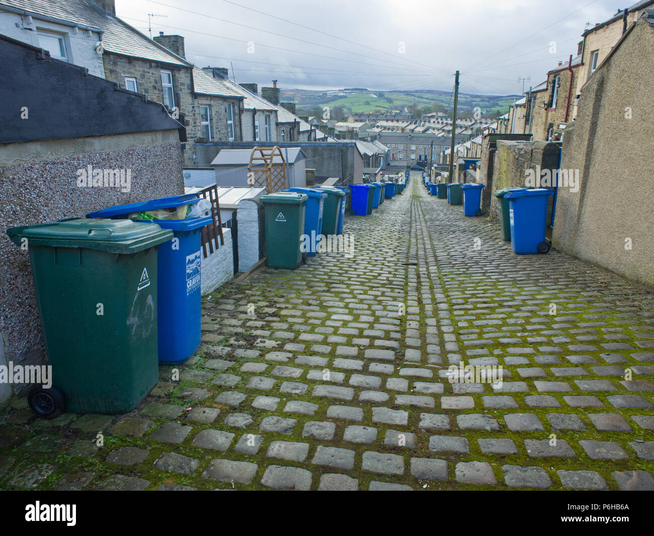 Cobbled Back Street Alley Alleyway Skipton North Yorkshire Wheelie Bins