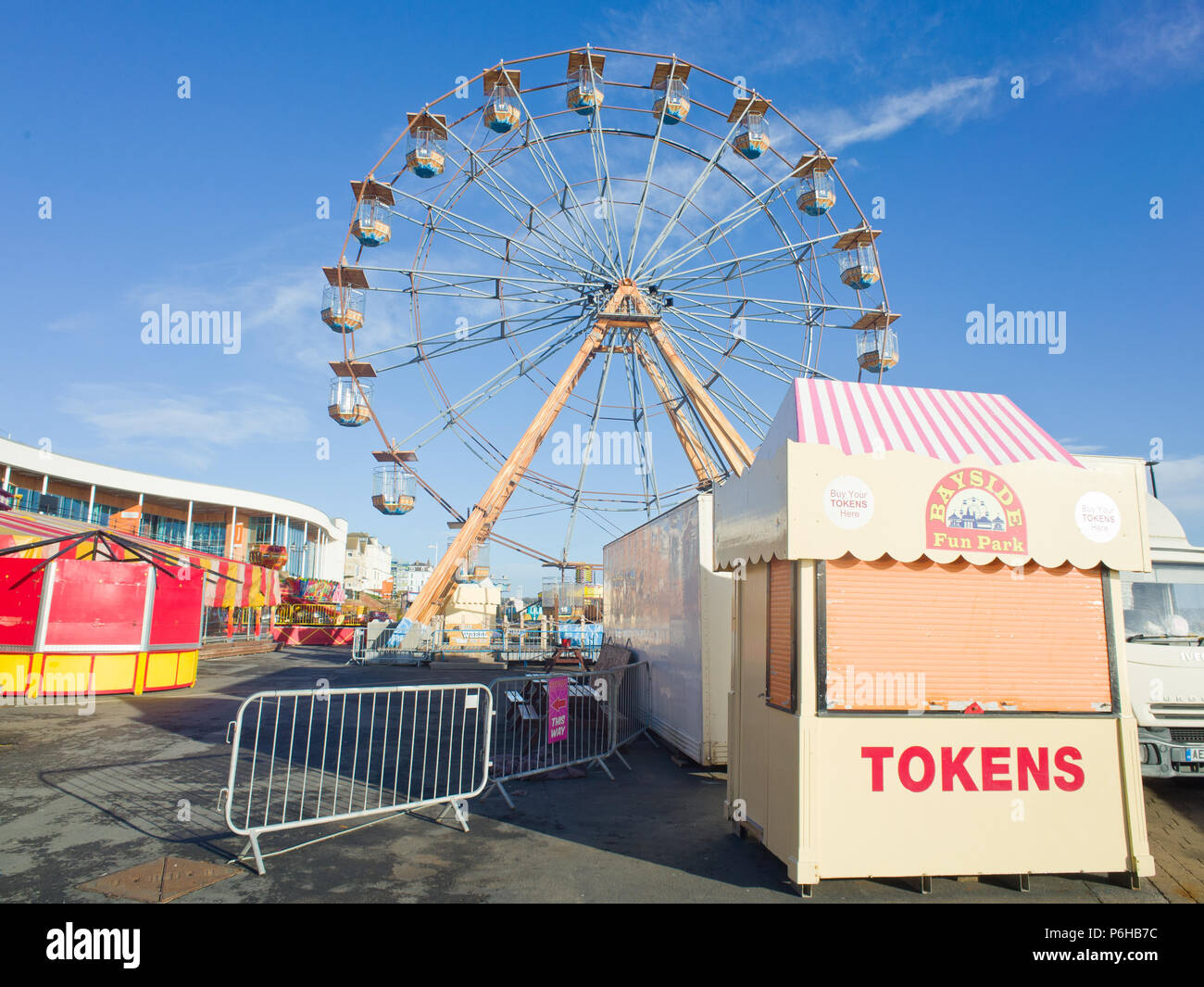 Out of Season Funfair Seaside Attraction Winter Yorkshire Coast UK Stock Photo