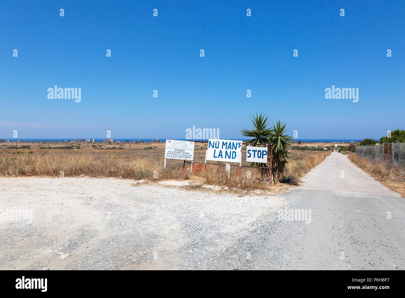 Beginning of No Man's Land between the Greek sector and the Turkish sector on Cyprus overlooking the ghost town of Famagusta Stock Photo