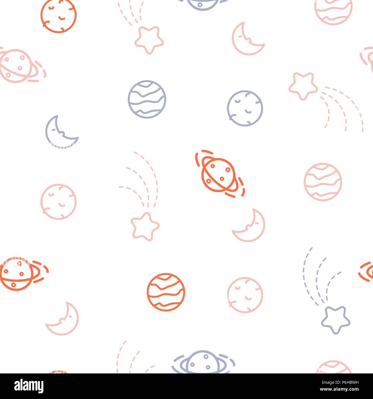 Planets doodle icons cosmic seamless vector pattern. Stock Vector