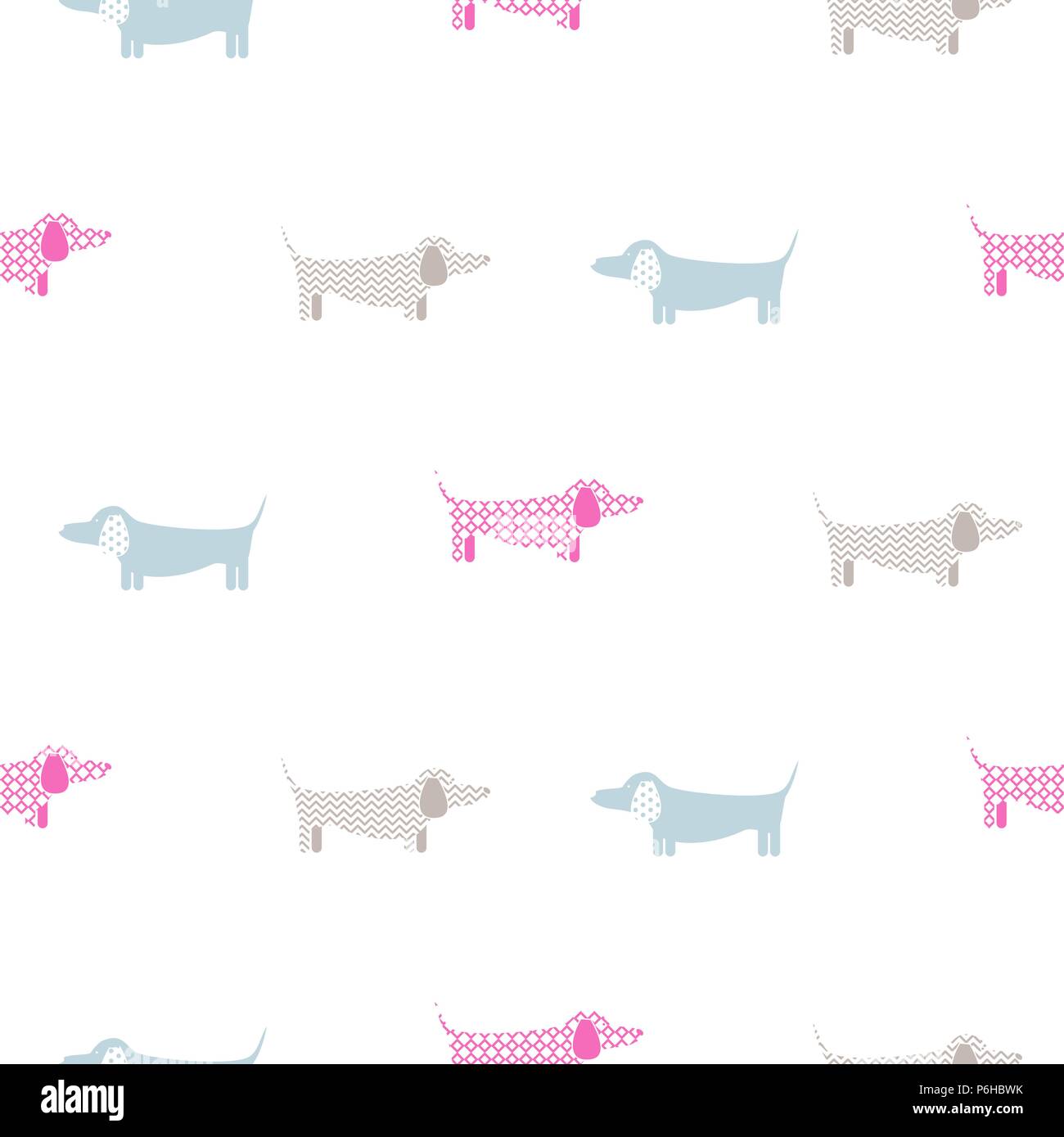 Dachshund dog seamless vector simple colorful pattern. Stock Vector