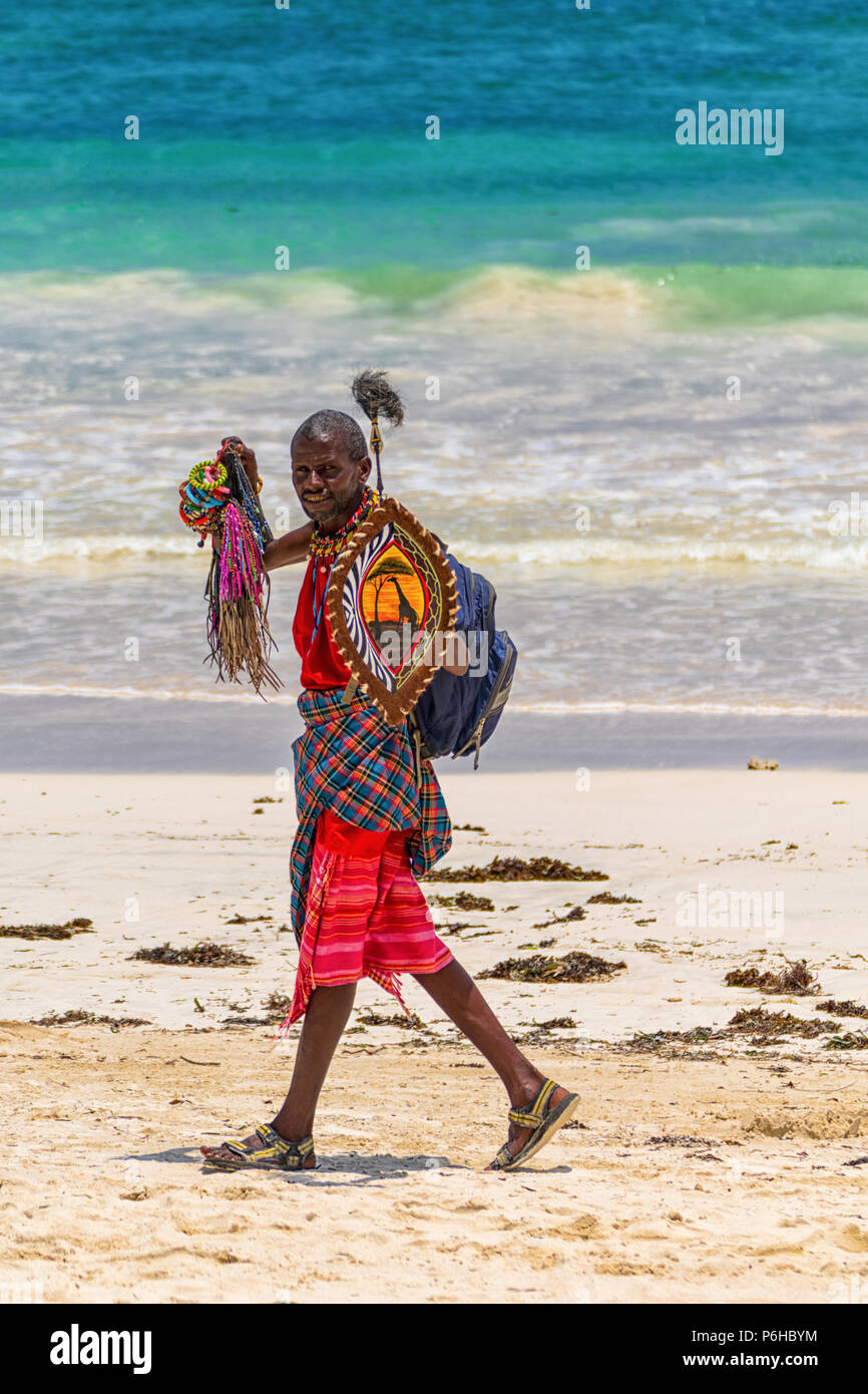 Diani Beach, Mombasa, Kenya - 10.30.2017: Single black kenyan male