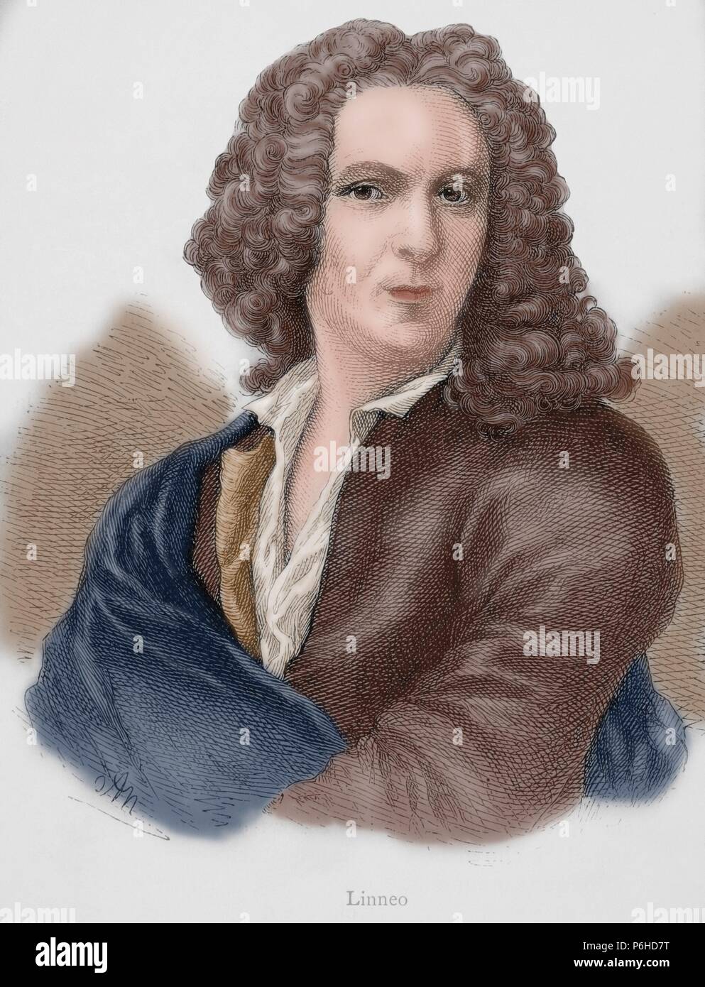 Carl Linnaeus (1707-1778). Swedish physician and botanist. Engraving by G. Neumann in Our Century, 1883. Colored. Stock Photo