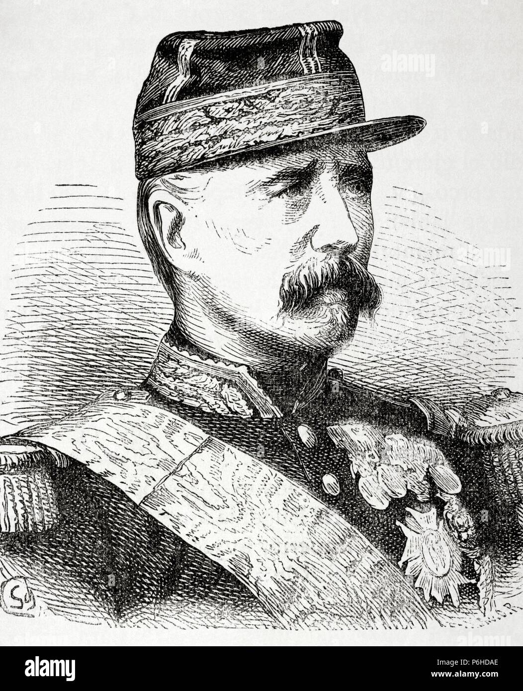 Marshal Marie Esme Patrice Maurice de MacMahon, 1st Duke of Magenta (1808 Ð 1893). French general and politician with the distinction Marshal of France. First president of the Third Republic, from 1875 to 1879. Engraving by Brend'Amor. Nuestro Siglo, 1883. Stock Photo