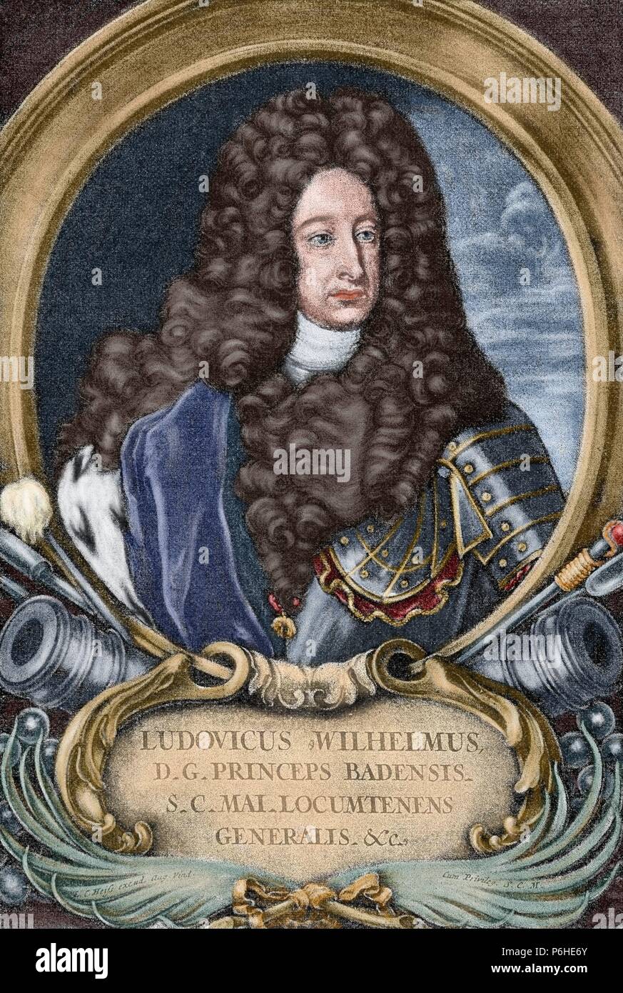 Louis William, Margrave of Baden-Baden (1655-1707). Engraving, E. C. Heiss. Colored. Stock Photo