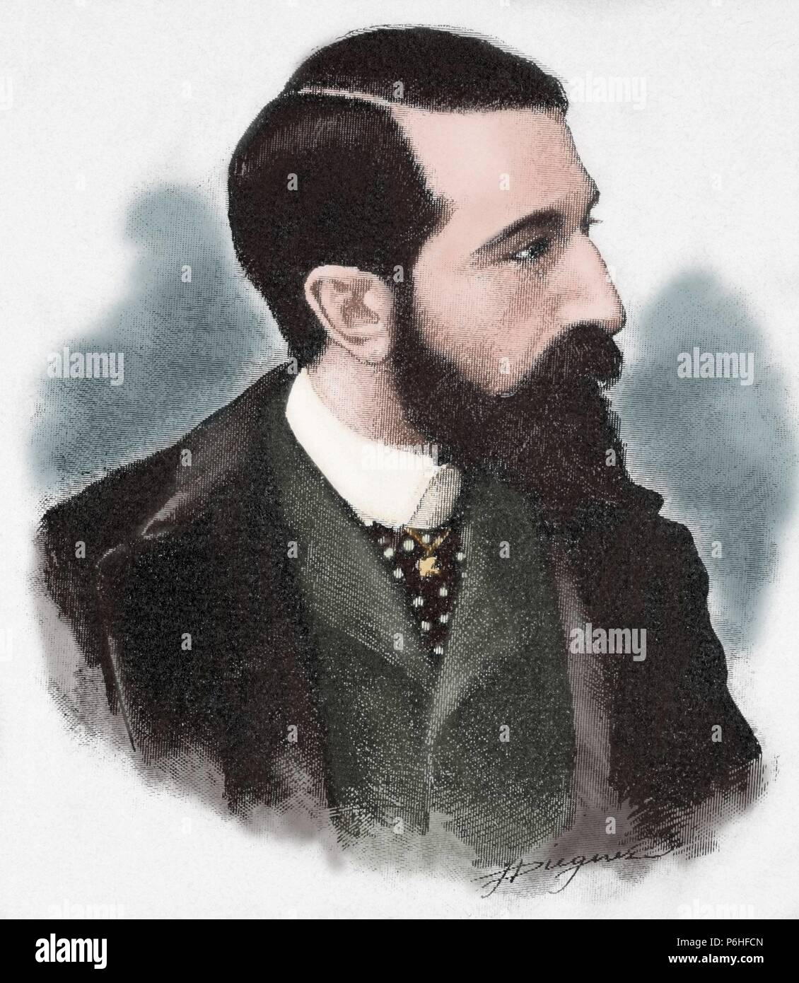 Claudio Lopez Bru, second Marquis of Comillas (1853-1925). Spanish businessman and philanthropist. Engraving by J. Dieguez. The Illustration. Spanish-American Magazine, 1890. Colored. Stock Photo