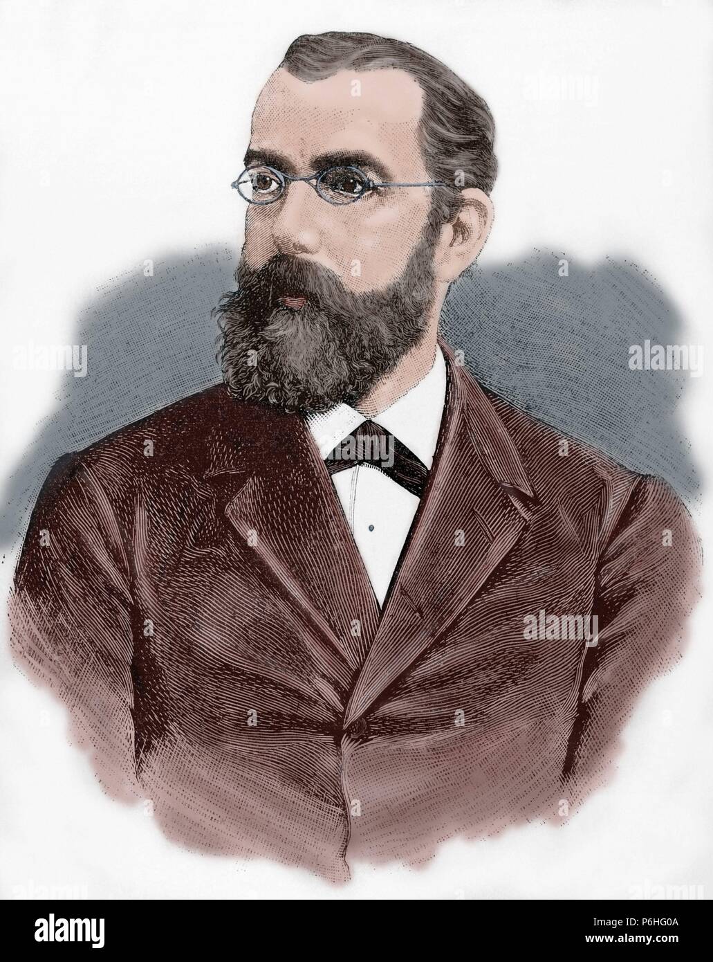 Robert Koch (1843-1910). German physician. Nobel Prize, 1905. Engraving in The Spanish and American Illustration, 1890. Colored. Stock Photo