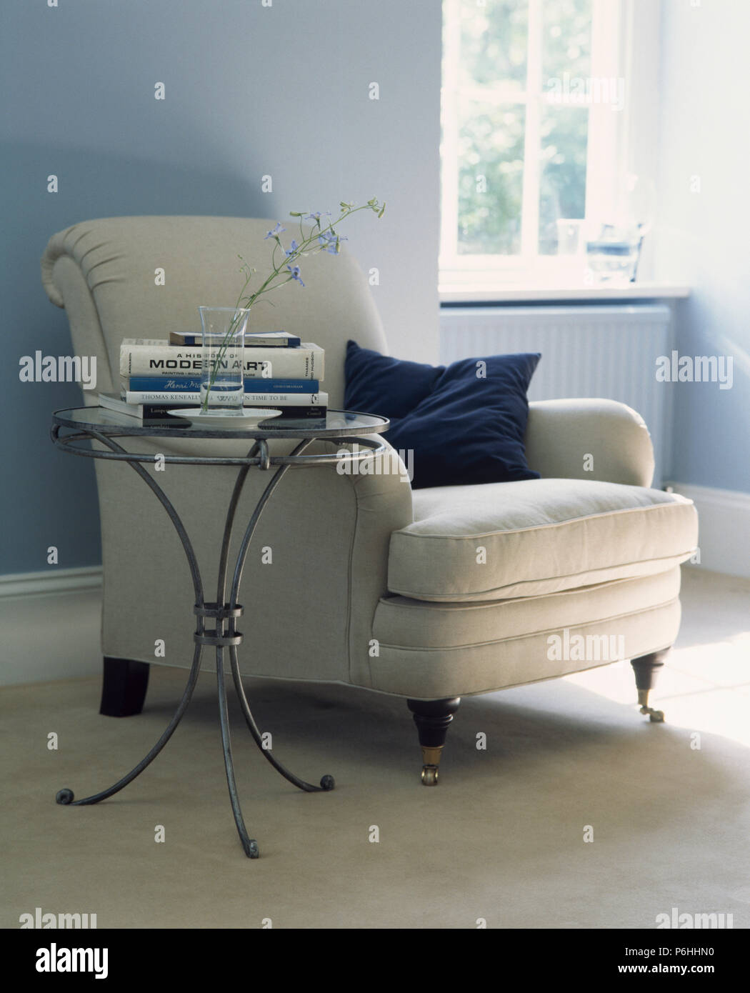 pale blue armchair