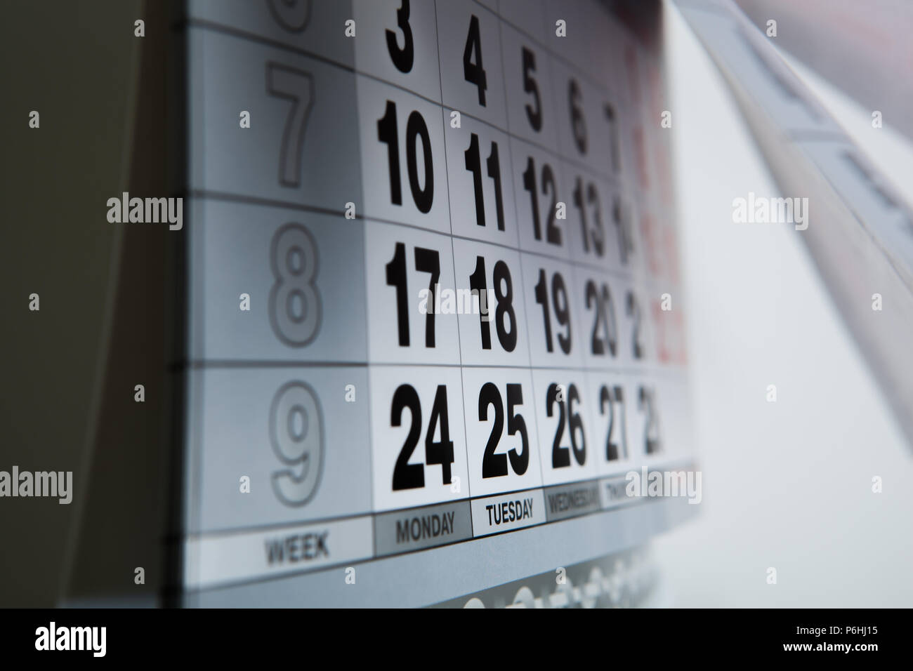 wall calendar calendar with the number of days close-up Stock Photo - Alamy