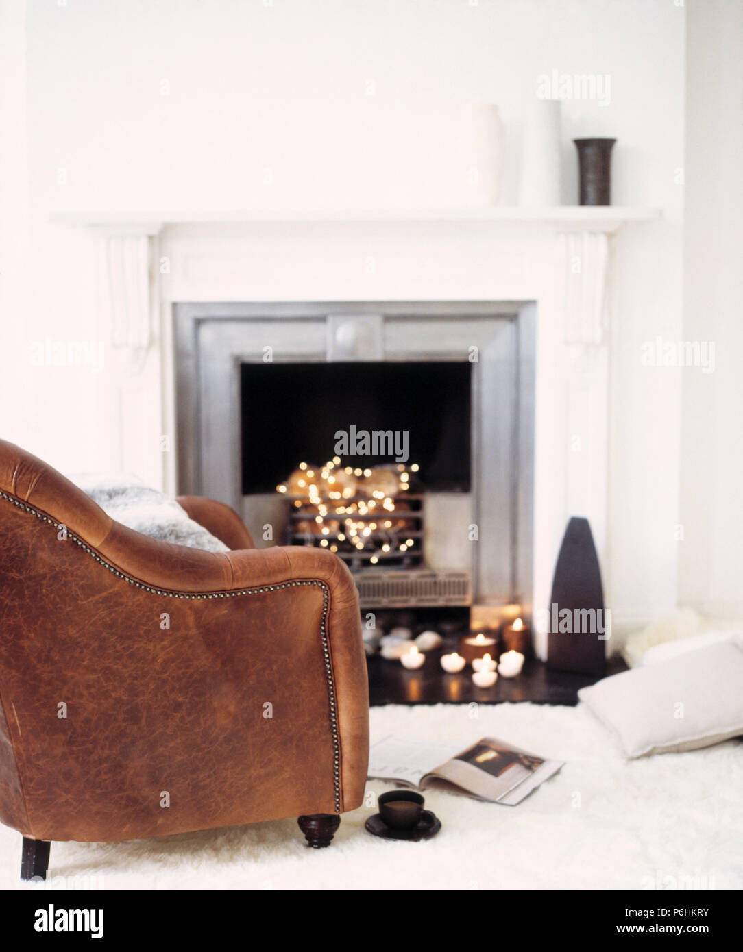 Interiors Cushion Fireplace Chair Stock Photos Interiors Cushion