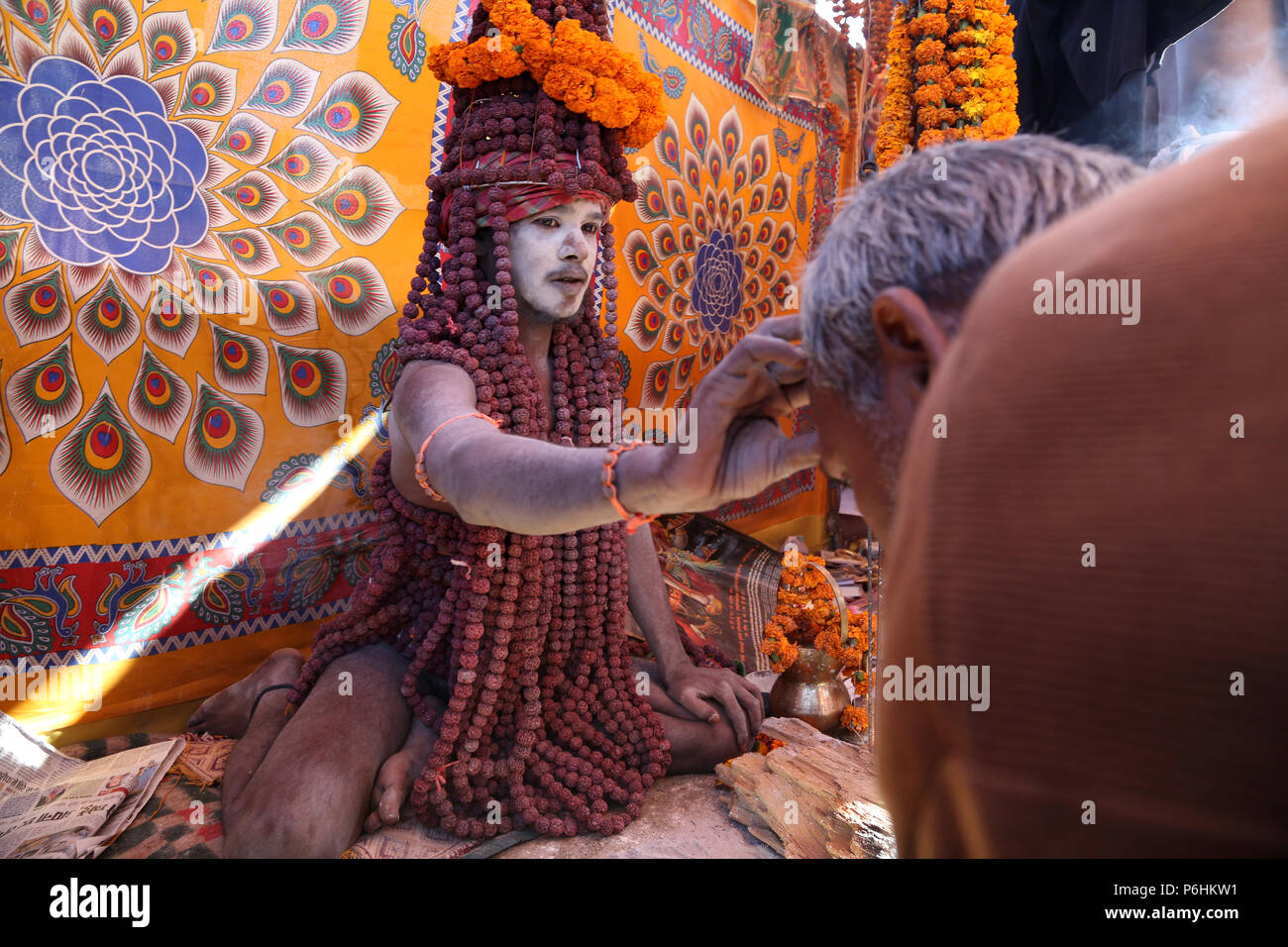 Portrait of Naga saddhu sadhu baba during Maha Kumbh mela 2013 in Allahabad , India Stock Photo