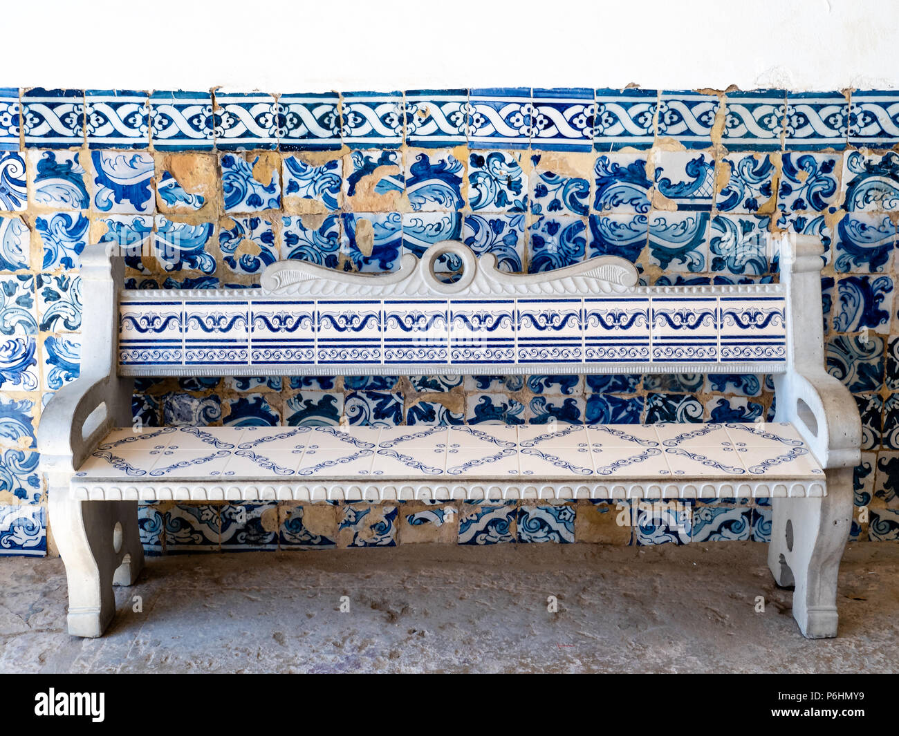 Azulejos in the chapel 'Igreja de Nossa Senhora da Rocha', Algarve, Portugal Stock Photo