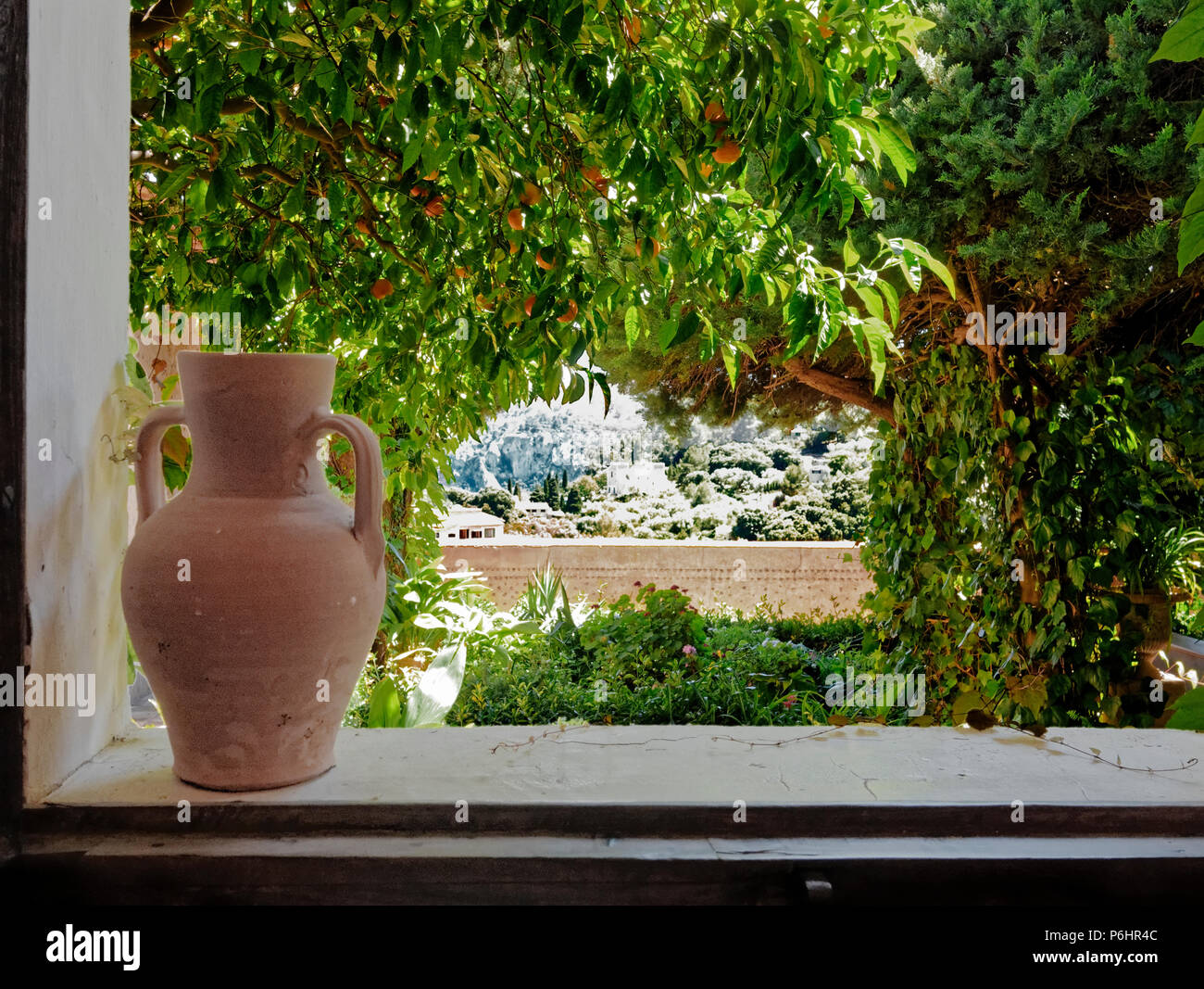 The view from the window in the monastery cell in Valldemossa, Majorca, where Frederic Chopin spent several months in 1838-39. Stock Photo